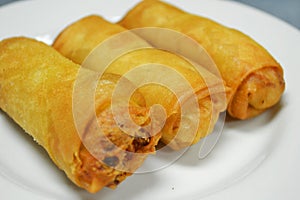 Three pieces of deep-fried spring rolls