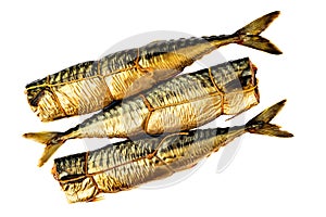 Three pieces of smoked scomber fish.