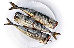 Three pieces of smoked scomber fish.