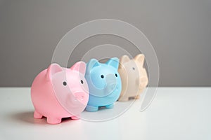 Three piggy banks. Savings and deposit banking. Healthy economy.