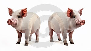 Three pigs isolated on a white background. 3d render illustration.