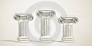 Three pillars cartoon podium of black outline isolated on white background