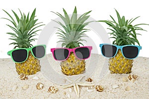 Three pineapple with sunglasses