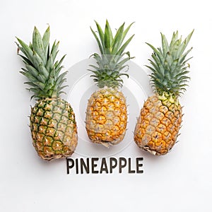 Three pineapples arranged in a circle with the word 'pineapple' on the bottom