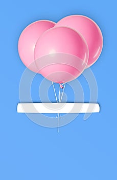 Three pink balloons on light blue background