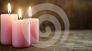 Three pink candles glowing softly in a quiet atmosphere, conveying remembrance. Generattive AI Illustration photo