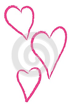 Three pink hearts on a white background