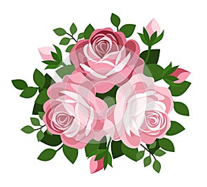 Three pink roses. Vector illustration.