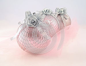 Three pink with silver sphere for Christmas tree