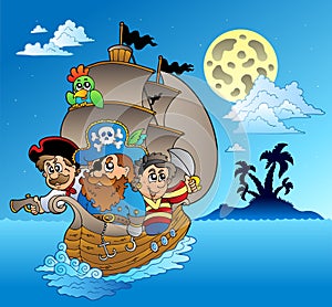 Tres piratas a isla silueta 