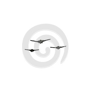 Three planes in flight. Hand drawn vector illustration isolated