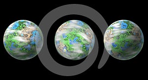Three planets isolated on black