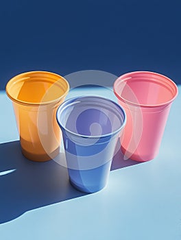 Three Plastic Cups on Table