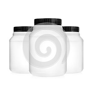 Three plastic jars isolated