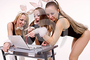 Three playgirls with bunny ears isolated