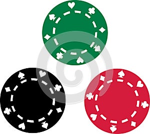 Three poker chips red green black