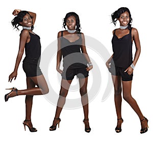 Three poses of African woman with long hair