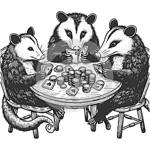 possums playing poker outdoors vector illustration photo