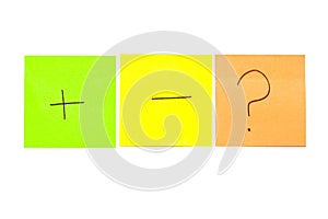 Three post its on white background with a different symbols