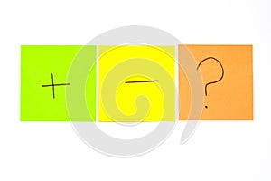 Three post its on white background with a different symbols