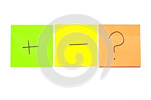Three post its on white background with a different symbols