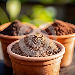 Three Pots of Fine Soil in Different Shades. Generative ai