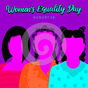 Three powerful women of confidence for Women`s Equality Day on a purple background photo