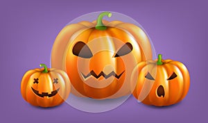 Three Pumpkins Isolated Violet Background