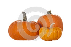 Three Pumpkins Isolated on White Background