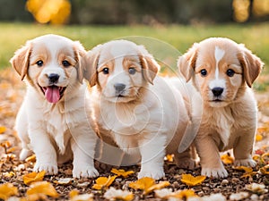 Three puppies of welsh corgi pembroke