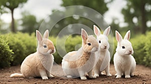 Three Rabbits Sitting In The Dirt