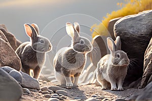 three rabbits in the wild. Generative AI