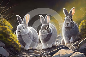 three rabbits in the wild. Generative AI