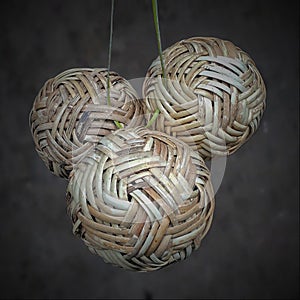 Three rattan balls isolated on monochrome background