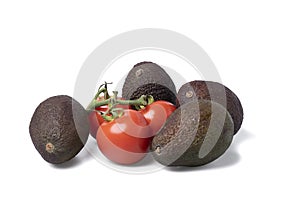 Three realistic looking tomatoes in a triangle isolated white background