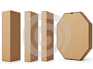 Three rectangular boxes and one octagonal box isolated on white background