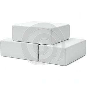 Three rectangular white blocks are stacked in a pyramid formation. Two blocks form the