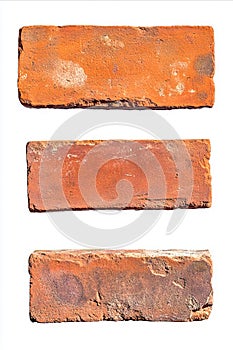 Three red brick pieces of red brick on a white background