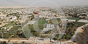 Three Red Cable Cars Ascending the Mount of the Temptation in Jericho