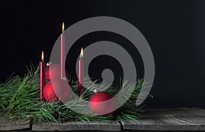 Three Red Candles Three Christmas Ornaments