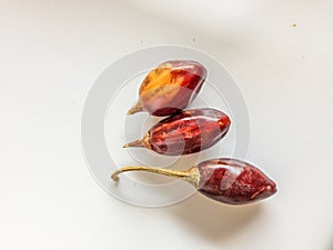 Three red cascabel chiles photo
