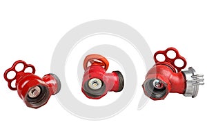 Three Red Cast Iron Fire Hydrant Valve, on white background