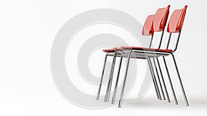 Three red chairs are sitting on a white background
