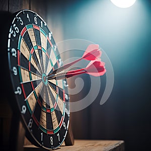 Three red darts embedded in a circular dartboard game