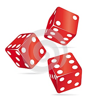 Three red dices. Casino icons.
