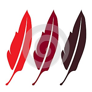 three red feather,,elegance literature writing symbol - plume, , beautiful silhouette quill,sing for zoo bird,