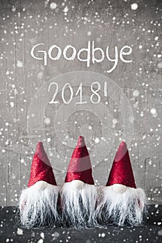 Three Red Gnomes, Cement, Snowflakes, Text Goodbye 2018
