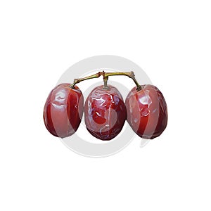 Three red grapes isolated on white background