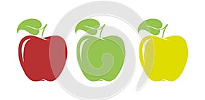 Three Red, Green and Yellow Colour Apples vector drawing