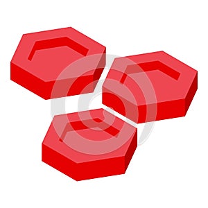 Three red hexagons are floating creating an abstract composition